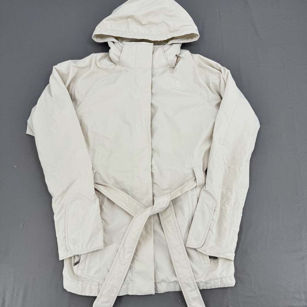 The North Face Women's Cream Off-White Hooded Belted Trench Rain Jacket Size M
